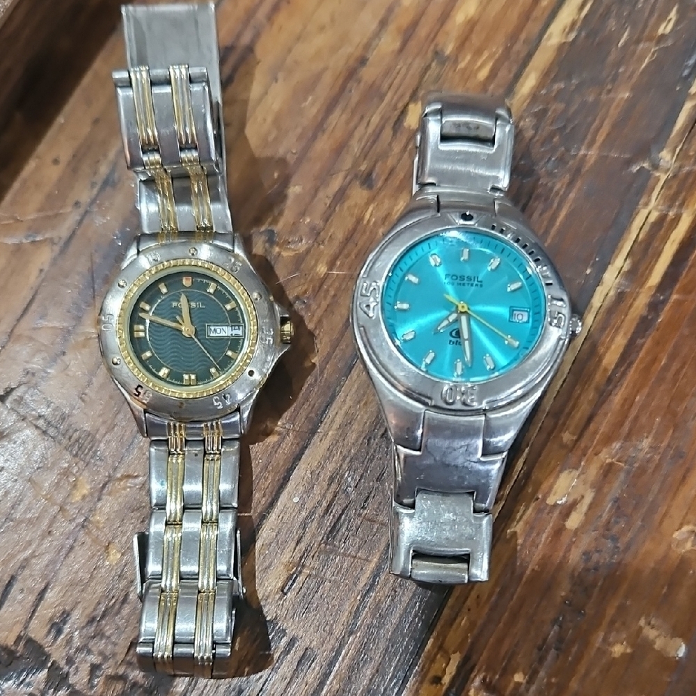 2 Fossil Women's Dial Stainless Steel Bracelet Watches- needs batteries